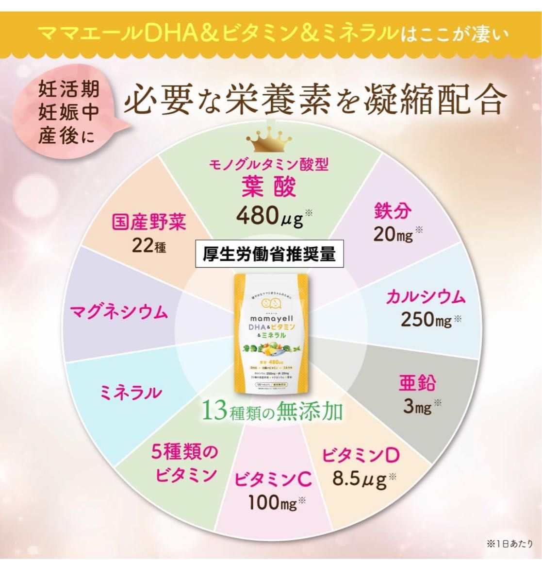 ママエール DHA＆ビタミン＆ミネラル 葉酸 高配合 480μg サプリ2袋