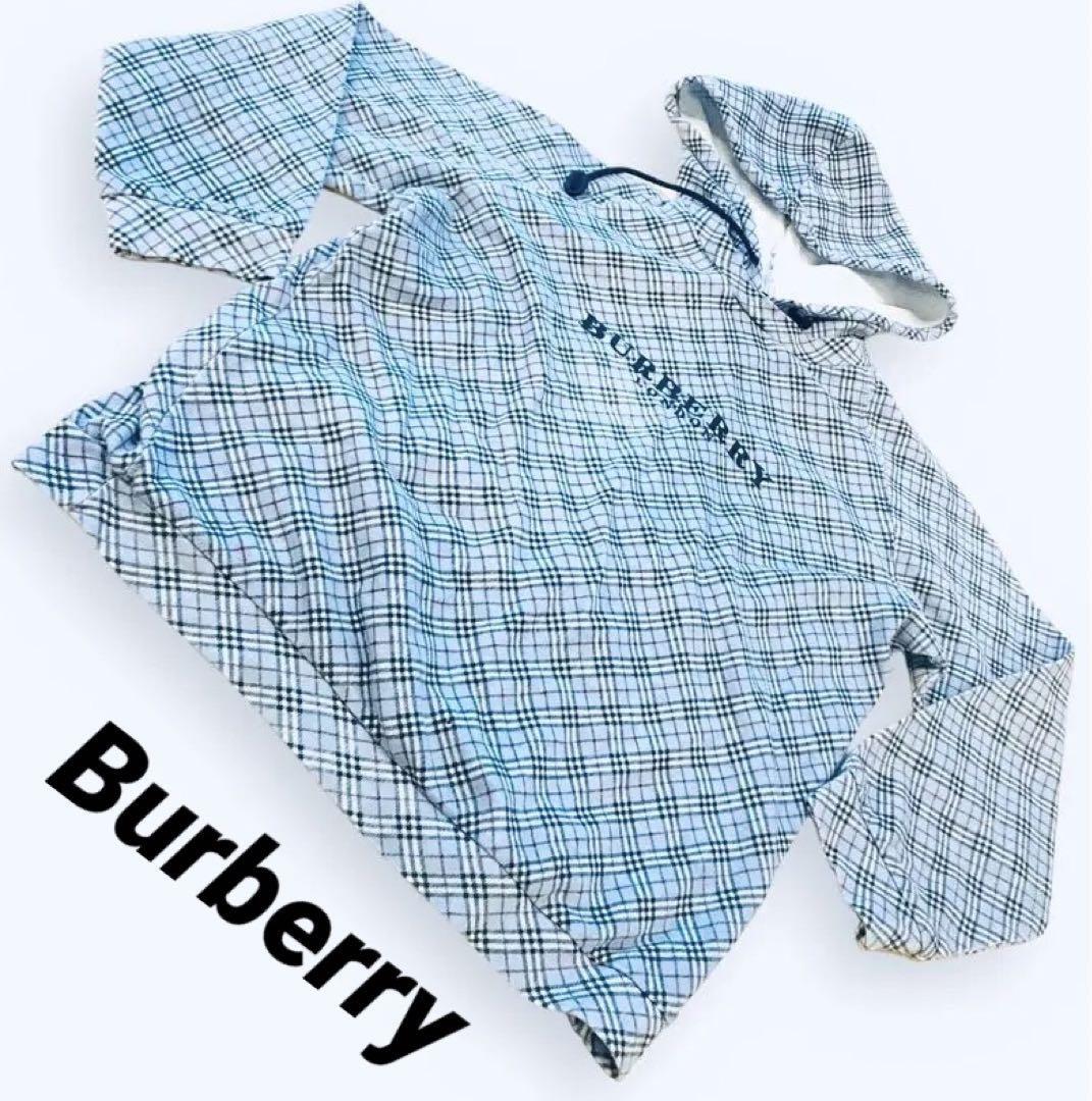 送料無料 美品 バーバリー Burberry ロゴ ロンドン チェック パーカー フード 青 ブルー_画像1