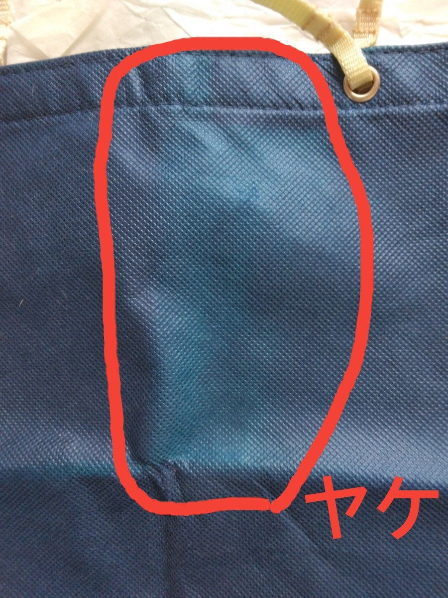 不織布バッグ　エコバッグ　折りたたみバッグ　紺色 　ネイビー　縦32センチ×横43センチ×マチ7,5センチ　未使用　ヤケあり