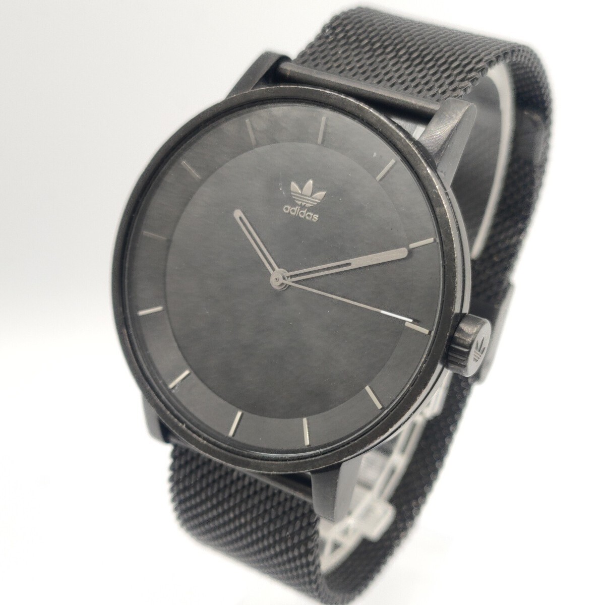 102 adidas メンズ 腕時計 時計 アディダス Z042341-00 クオーツ クォーツ QUARTZ 黒文字盤 3針 アナログ メッシュベルト SCHの画像1