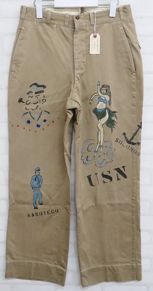 3P6227/ unused goods SHANANA MIL GYPSY HAND PRINT SAILOR CHINO PANTS car nana Mill jipsi- chino pants remake 