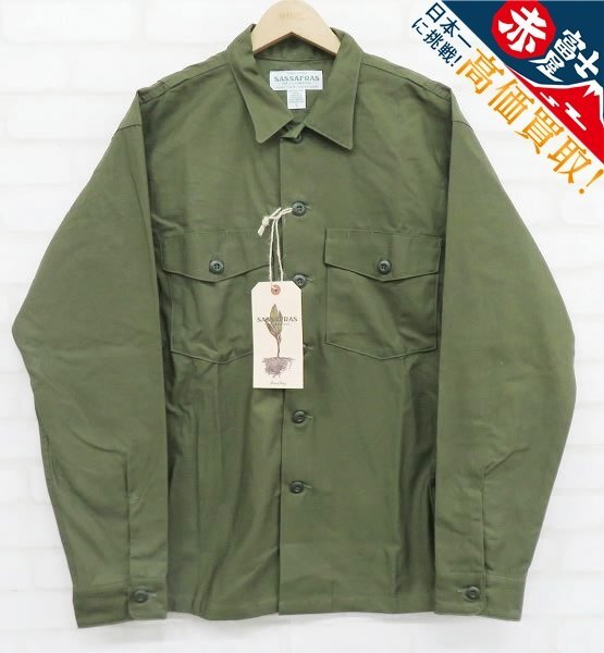 8T0713/未使用品 SASSAFRAS Gardeners Half Back satin SF-221955 ササフラス ガーデナーズハーフ シャツ_画像1