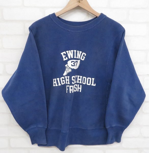 8T1027/チャンピオン EWING 37 HIGH SCHOOL FROSH ウイングフット リバースウィーブスウェット 青単色タグ USA製 Champion オリジナル ビンの画像2