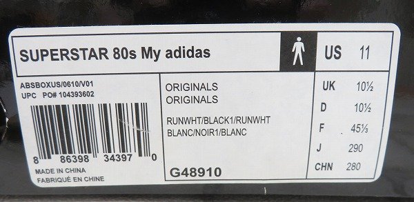 2S8973/未使用品 adidas SUPERSTAR 80s My adidas LIMITED 1986足限定 G48910 RUNDMC アディダス スーパースターの画像9