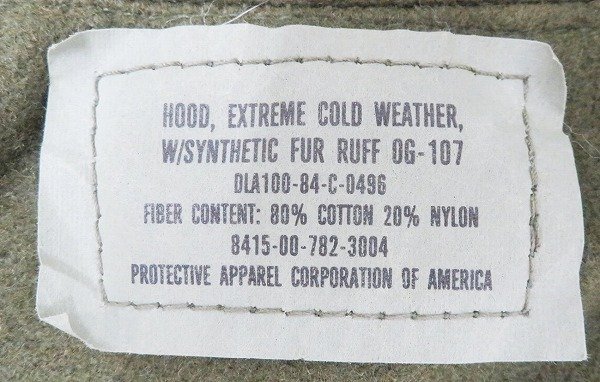 1H6856/ the US armed forces the truth thing 84 year made W/SYNTHETIC FUR RUFF OG-107 M-65 protection against cold hood 