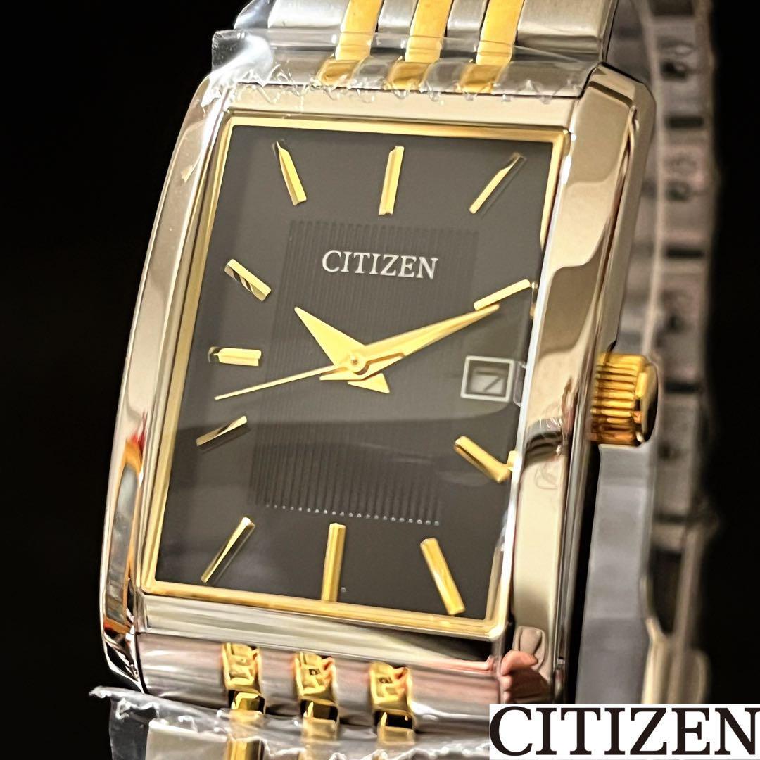 【CITIZEN】展示品特価/シチズン/メンズ腕時計/ゴールド.シルバー.ブラック色/希少/プレゼントに/四角形.長方形/男性用/クオーツ/お洒落/_画像1