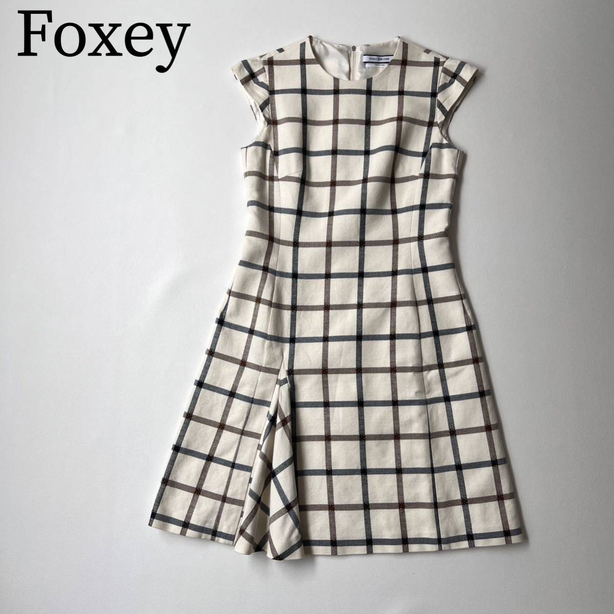 美品　FOXEY NEW YORK フォクシーニューヨーク ドレス フレアワンピース　バスケットウェーブ　 チュニック　チェック パーティ 結婚式