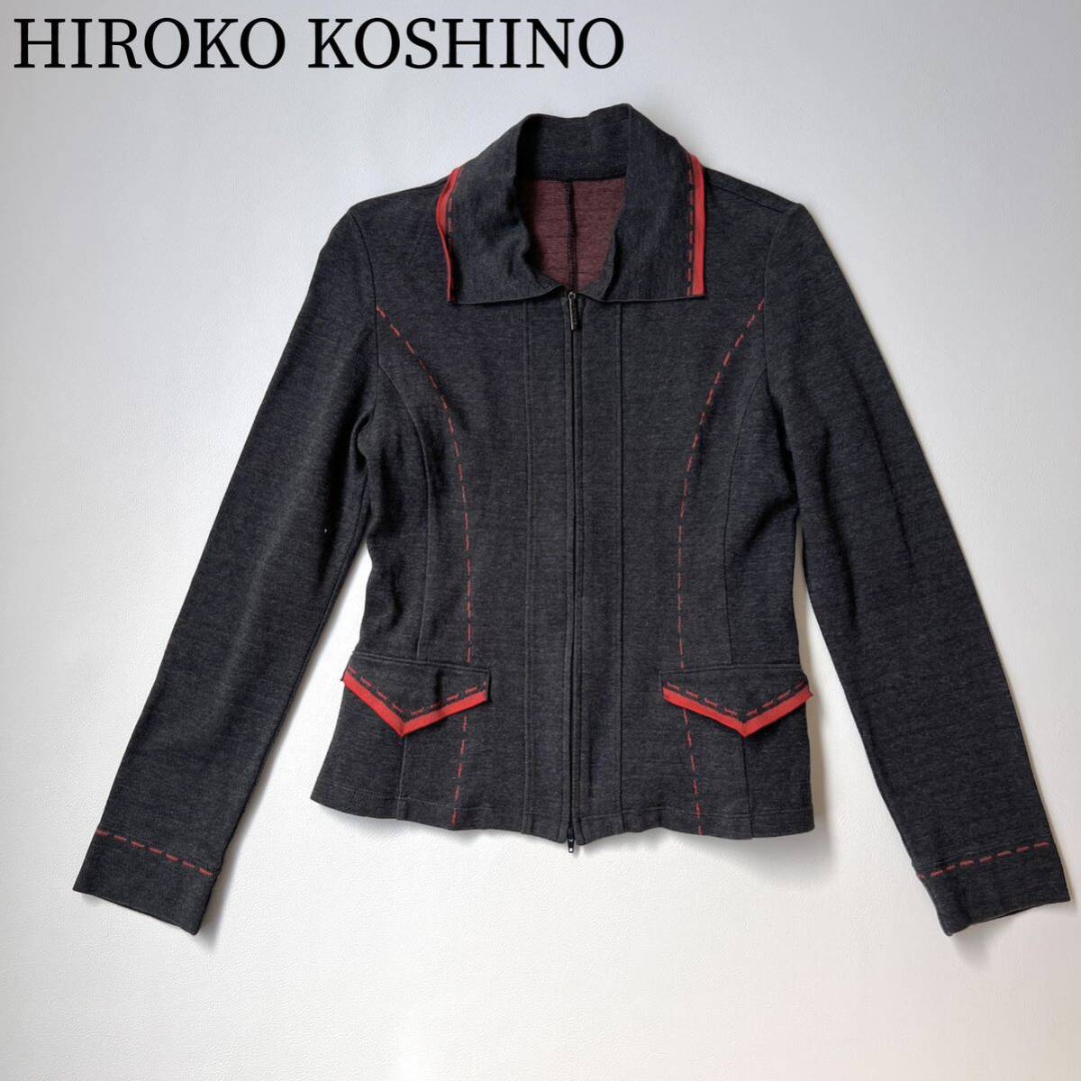 美品 HIROKO BIS ヒロコビス テーラードジャケット ニットジャケット　ジップジャケット アウター　トップス　ストレッチ レディース
