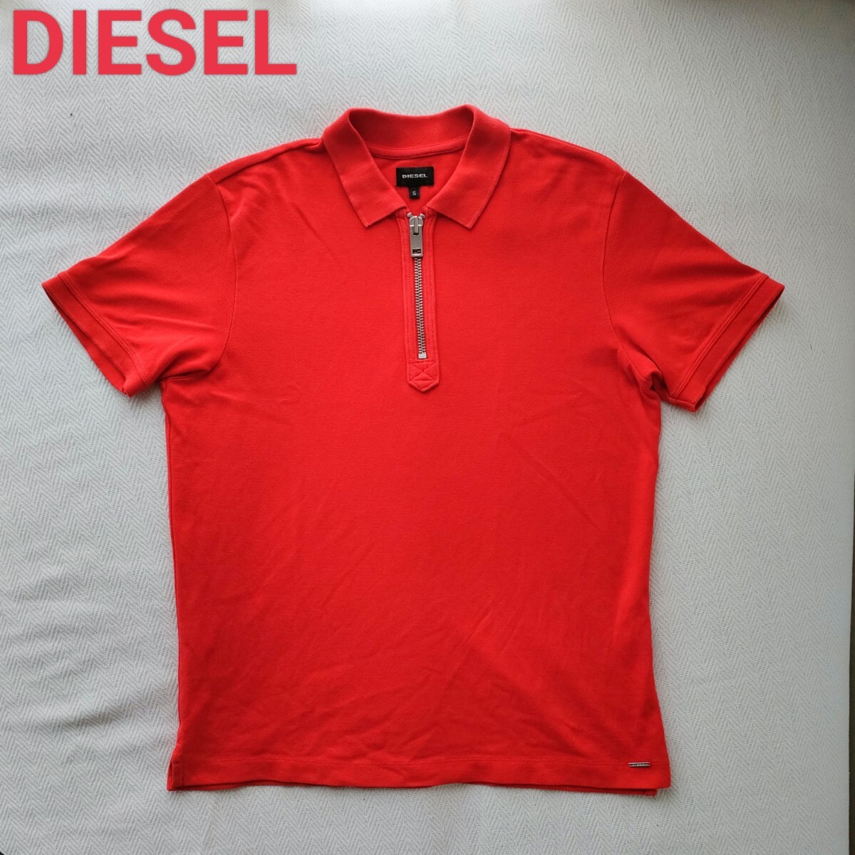 【美品】DIESEL ディーゼル ハーフジップ ZIP ポロシャツ Ｓ（日本メンズM相当）レッド シルバープレート レア お洒落_画像1