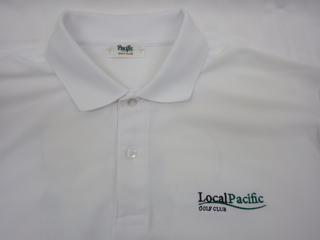pacific golf club　パシフィックゴルフクラブ　バックプリント　半袖　ポロシャツ　L　ホワイト_画像2