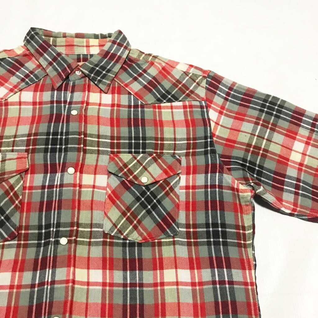 CAMCO/L/S Flannel Western Shirt/Large/Red×Black/Cotton 100%/カムコ/長袖ネルウエスタンシャツ/レッド×ブラック/コットン/チェック柄_画像2