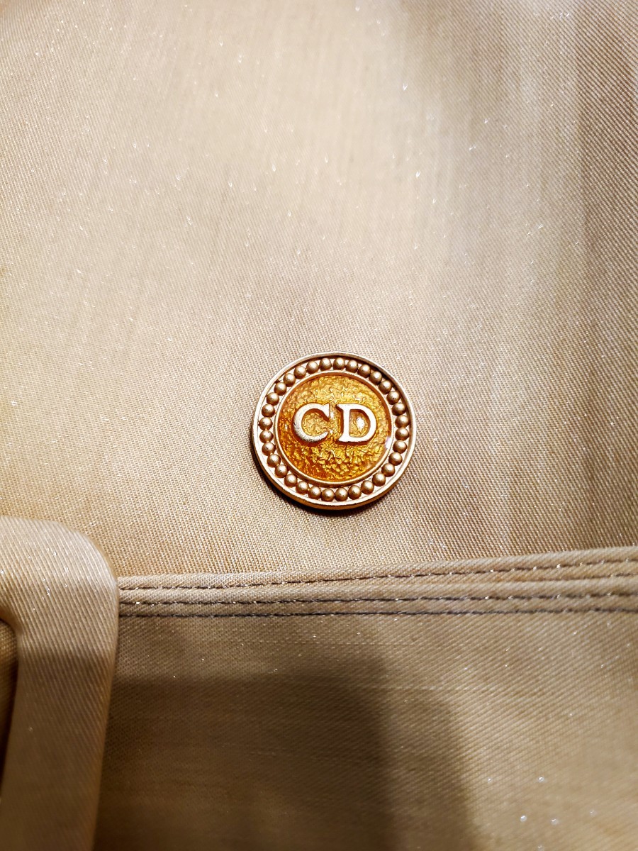 Christian Dior　ロングコート　シルク混　総ラメ　ロゴボタン　ベルト