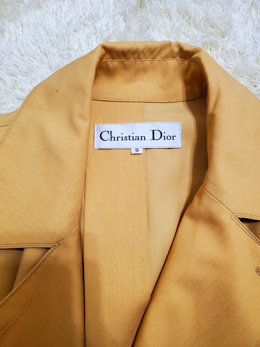 Christian Dior　ロングコート　シルク混　総ラメ　ロゴボタン　ベルト