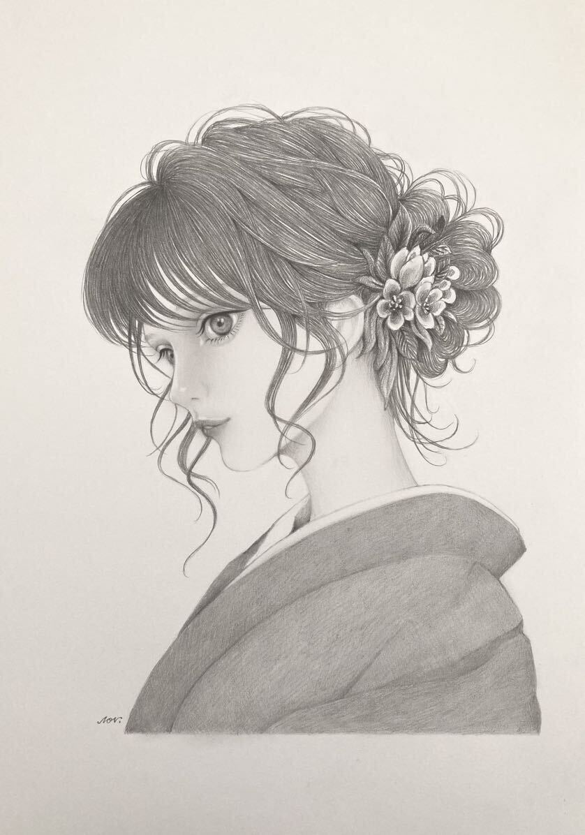 ③【手描きイラスト ／鉛筆画 】A4絵画 人物画 ドール の画像3