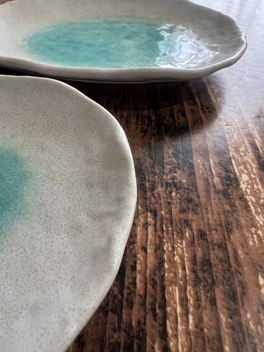 トルコブルー オーバル皿2枚 取り皿オシャレ カフェ風 和洋食器 陶磁器 美濃焼