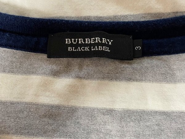 ★国内正規品 日本製 BURBERRY BLACK LABEL バーバリー ブラックレーベル コットン100％ ホースマーク ロゴ 刺繍 ボーダー ロンT Tシャツ 3_画像6