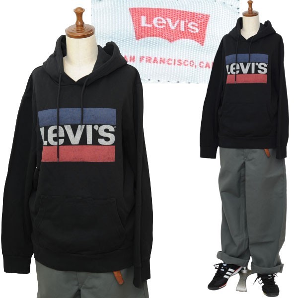 ☆【名品 美品 国内正規品】 Levi's リーバイス ビンテージ ロゴ パーカー プルオーバー スウェット フーディ Mサイズ ブラック系_画像1