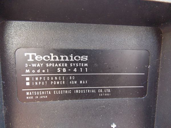 CC3006 Technics 3WAYスピーカー(ペア) SB-411 密閉方式 ブックシェルフ型 インピーダンス8Ω 最大入力46w 音出しOK /180×２個口_画像8