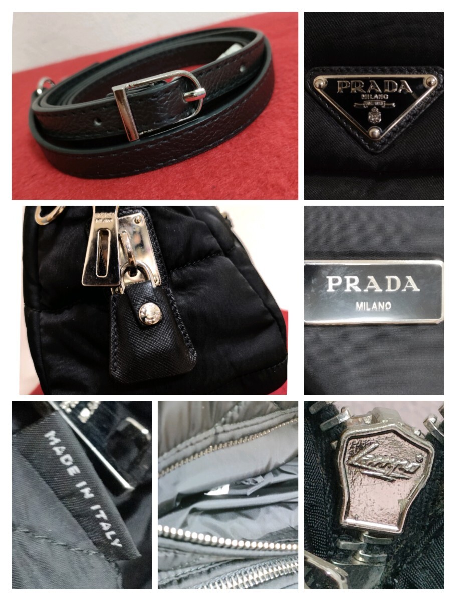 極美品 PRADA ボンバー ハンドバッグ 2way ブラック ナイロン ショルダーバッグ 斜め掛け 美品 プラダ