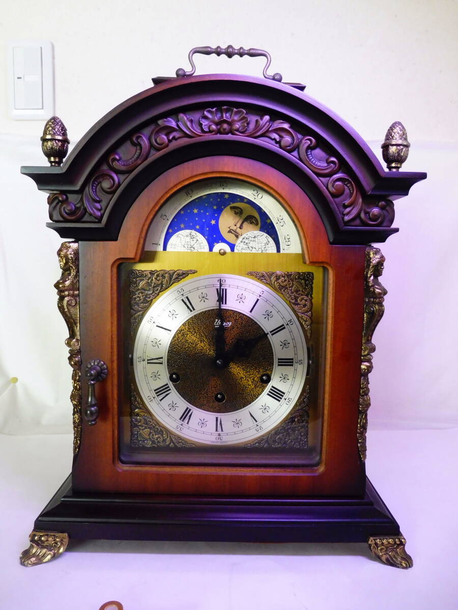 ♪♪ ドイツ製 ウルゴス社 豪華装飾 3曲チャイム ムーンフェーズ付き ８日巻き テンプ式 置時計 可動品 ♪♪の画像1