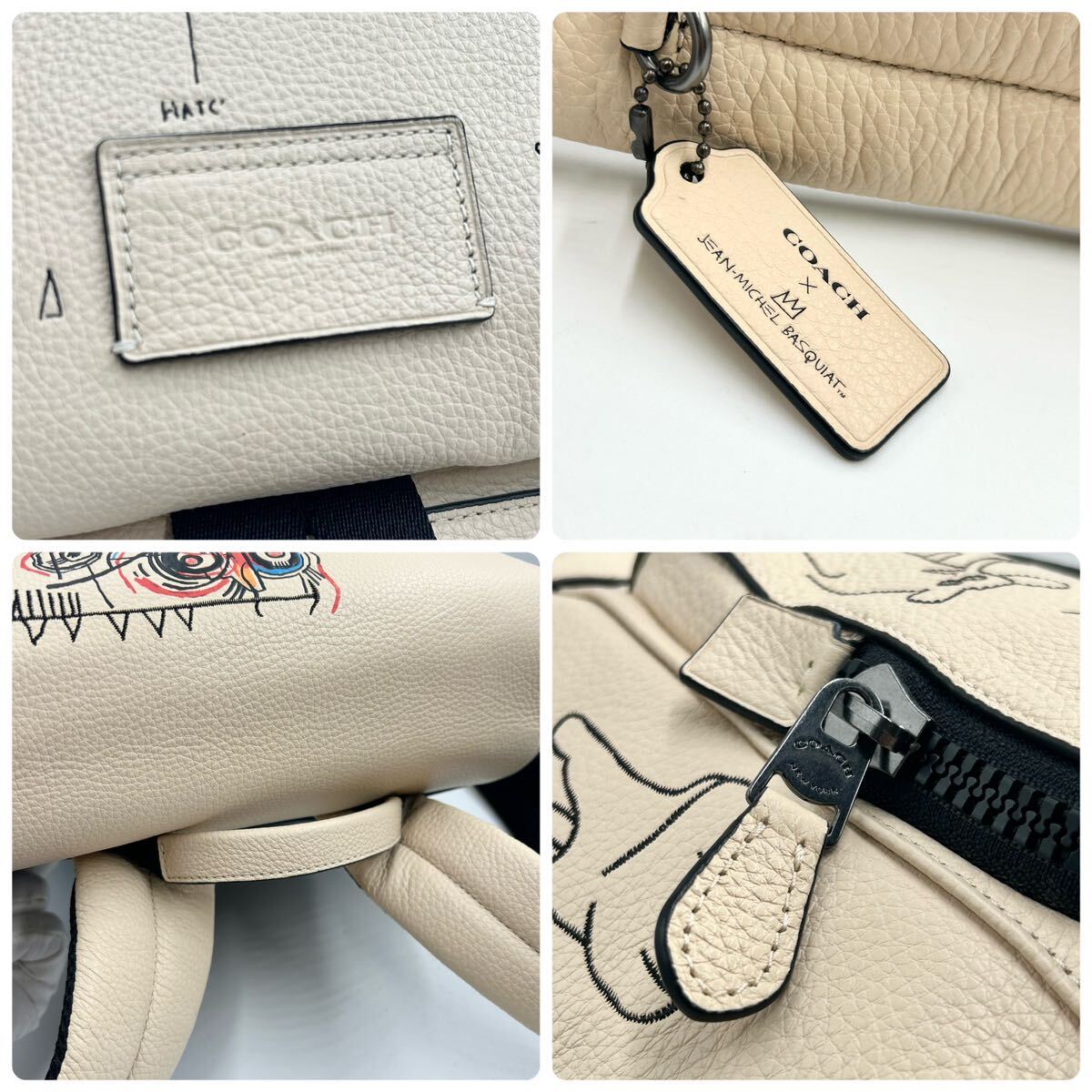 幻の一品●新品同様●COACH コーチ●バスキア コラボ●カーフ レザー 本革●リュックサック バックパック●クリーム系●メンズ ビジネス●_画像8