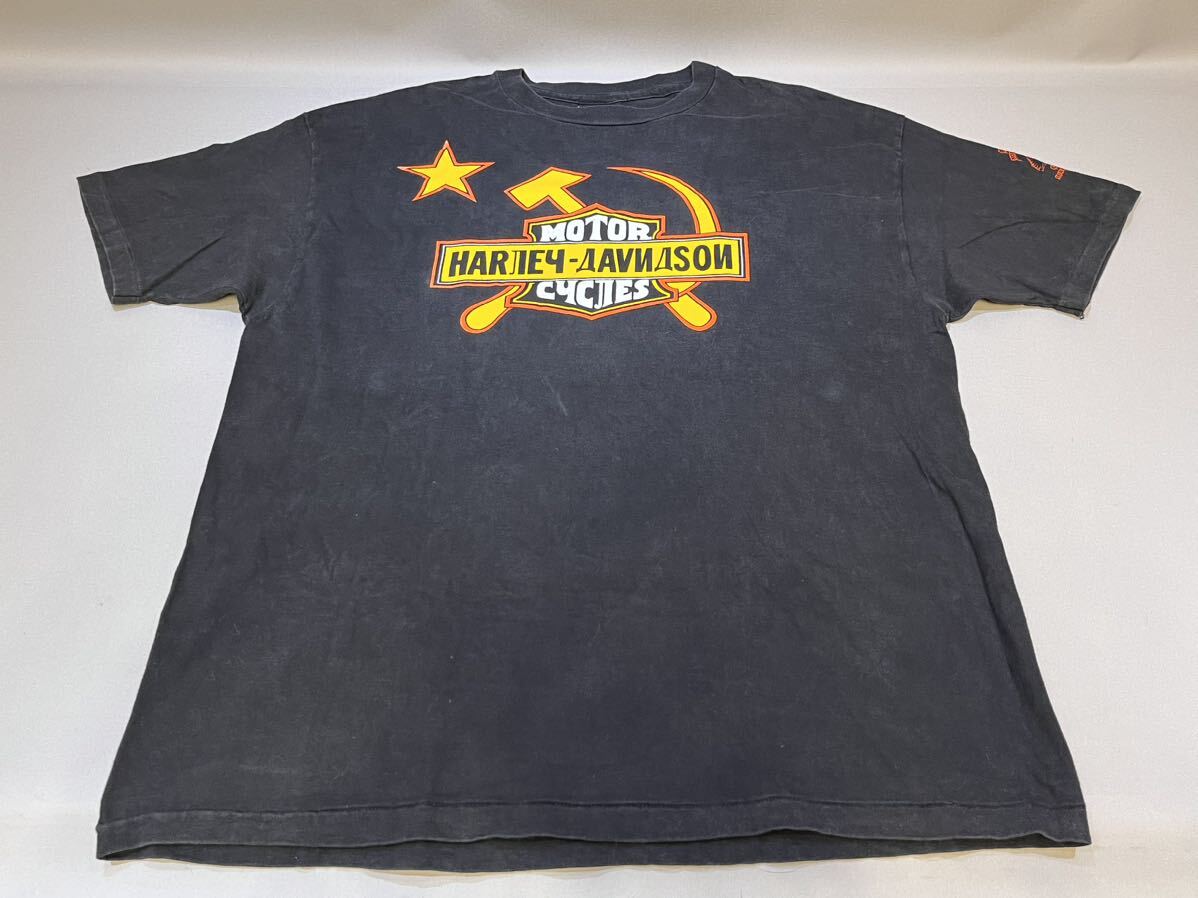 90'S ハーレー ロシア ビンテージ Tシャツ XL 黒 モスクワ ディーラー ダビッドソン シベリア ヘインズ当時物 HARLEY DAVIDSON HANES BEEFY_画像1