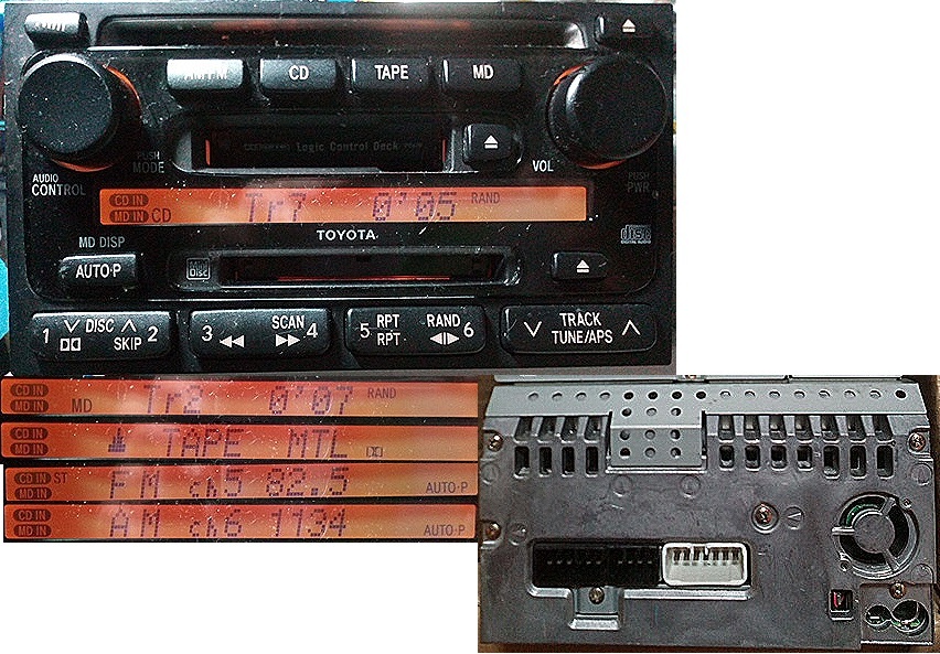 トヨタ 純正 2din 4chアンプ付 CD MD カセット オーディオ 86120-33390 アンバーイルミ トヨタチェンジャー等拡張端子付_画像1