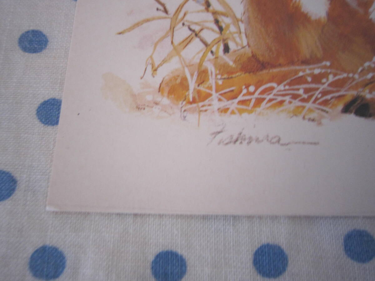0** Vintage greeting card small deer . small bird Bambi red tree. real Christmas also. Italy made ( inspection : antique **0