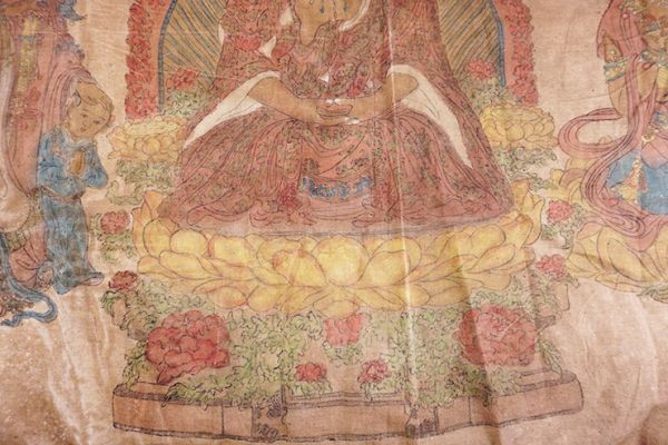 C-080■仏教美術　古布　布描七神　チベット仏教　坐像図　タンカ　如来像図　絵画_画像8