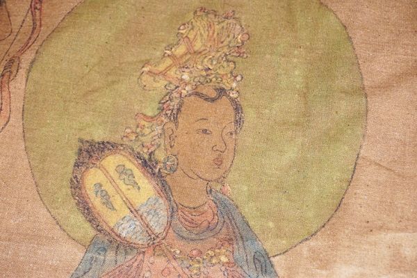 C-080■仏教美術　古布　布描七神　チベット仏教　坐像図　タンカ　如来像図　絵画_画像10