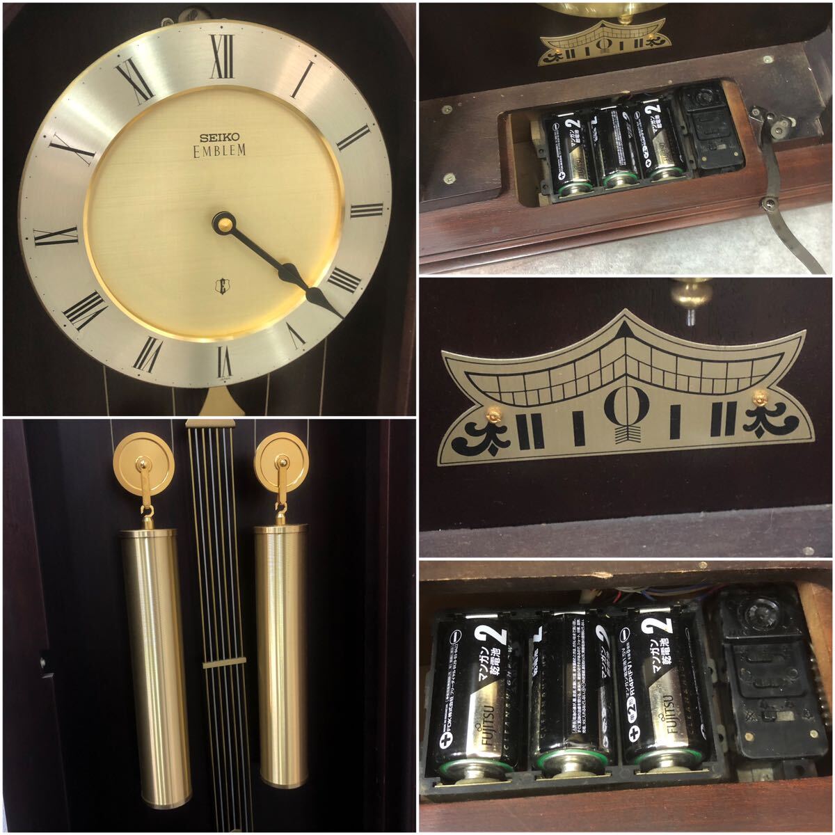 □ SEIKO セイコー EMBLEM エンブレム 掛時計 振り子時計 柱時計 時計 レトロ 木製 ボンボン時計 高音質チャイム 掛け時計 □24032505の画像5