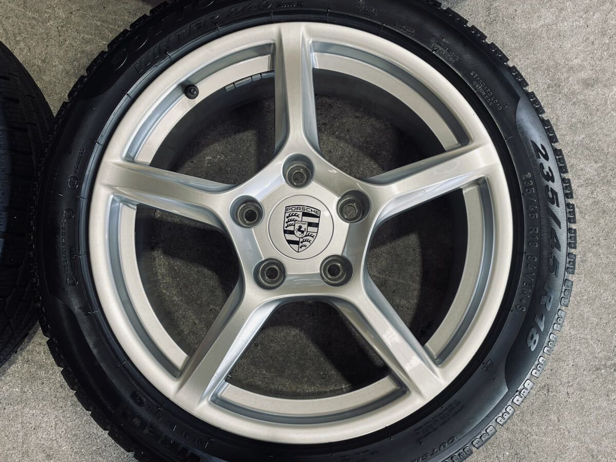 ★極上 美品 バリ溝★ ポルシェ ボクスター ケイマン 純正 スタッドレス ホイール 235/45R18 265/45R18 8J +57 9.5J +49 5H PCD130 A-4-74_画像3