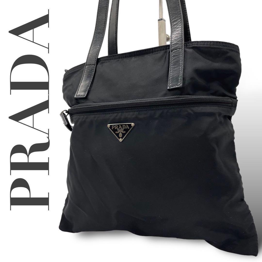 美品　PRADA プラダ　B5 ナイロン　肩掛け　トートバッグ　三角プレート_画像1