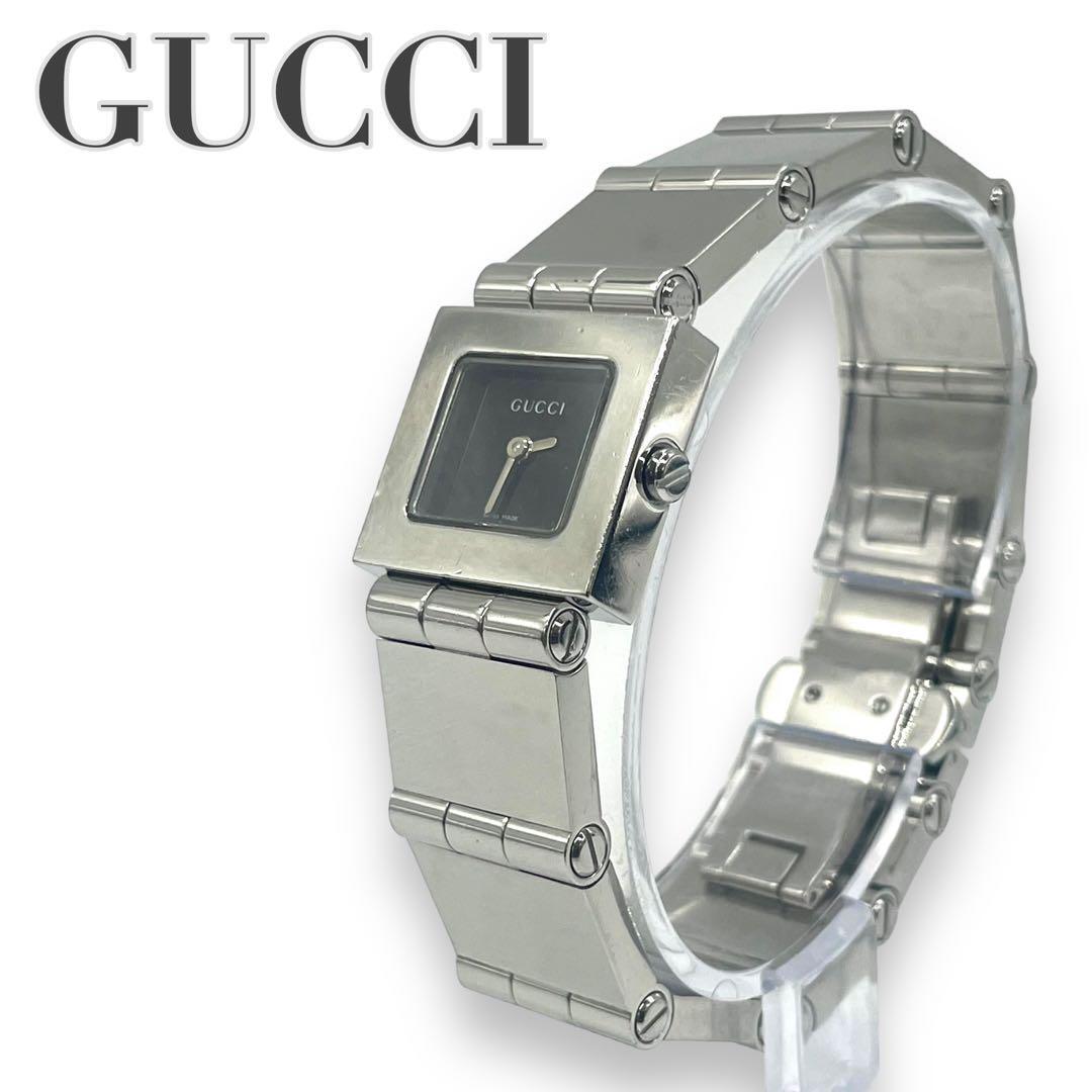 GUCCI グッチ w3 600L Gスクエア　腕時計　黒文字盤 シルバー_画像1
