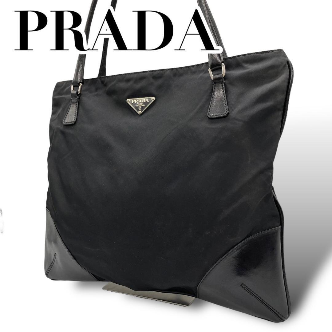 良品　PRADA プラダ　D4 ナイロン　トートバッグ　黒　肩掛け　三角プレート_画像1