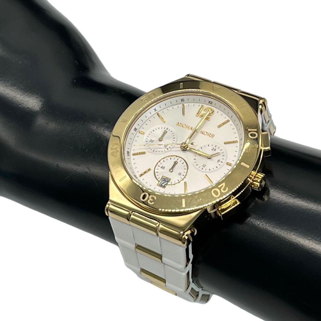 マイケルコース　クロノグラフ　腕時計　G2 白ベルト　レディース　ゴールド色_画像8
