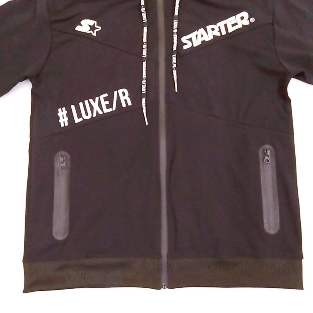 《LUXE/R×STARTER》ラグジュ×スターター　コラボジップアップ パーカー　切り替え半袖パーカー　 ブラック　XLサイズ