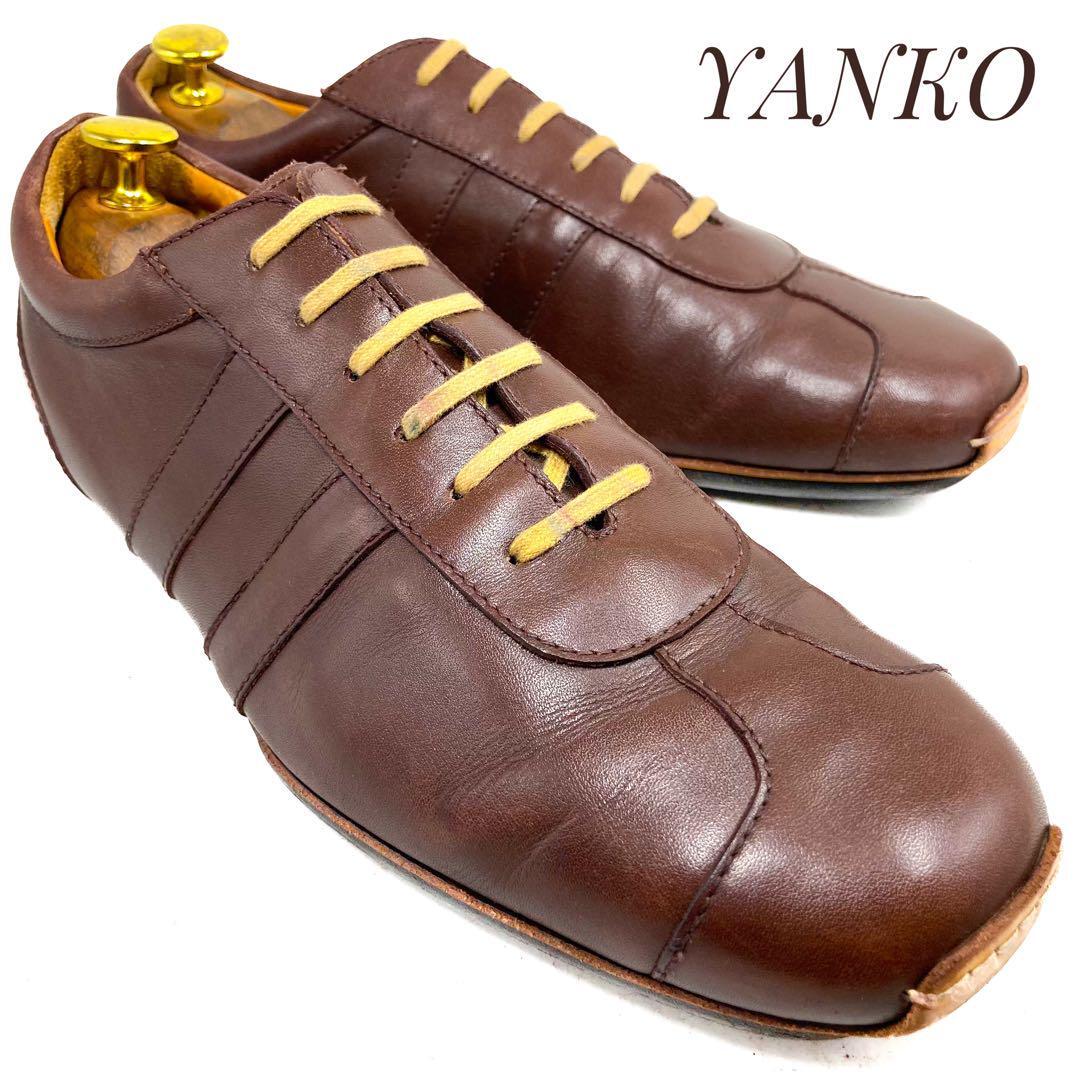 即決・送料無料 YANKO ヤンコ レザースニーカー 茶 ブラウン 24 5cm 