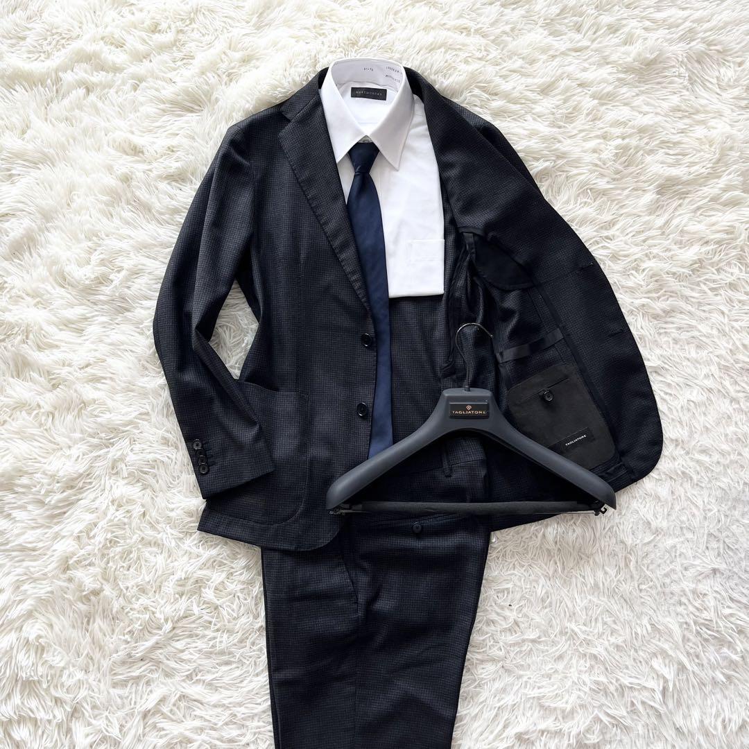 ＜極美品＞ TAGLIATORE タリアトーレ 新ロゴ dakar ダカール ブラック チェック ウール スーツ セットアップ サイズ42 Sサイズ ビジネス