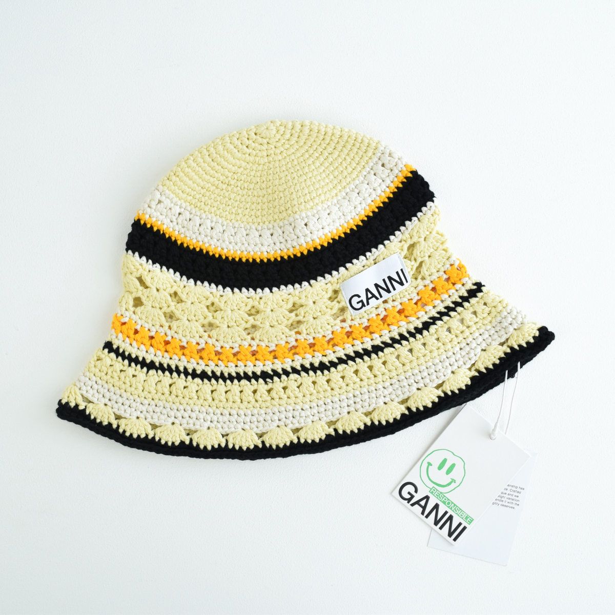 新品 GANNI ガニー 二階堂ふみ 着用 Cotton Crochet Bucket Hat オーガニックコットン クロシェ バケット ハット 帽子 管理番号M327Q53