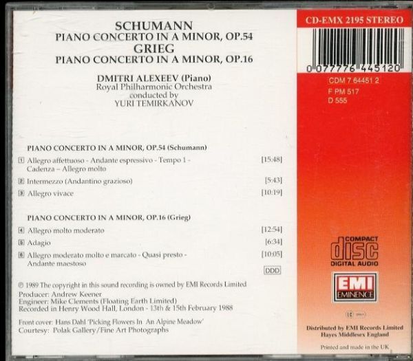 【EMI】グリーグ、シューマン：ピアノ協奏曲  テミルカーノフ ロイヤル・フィルハーモニー管弦楽団 -A663- CDの画像2