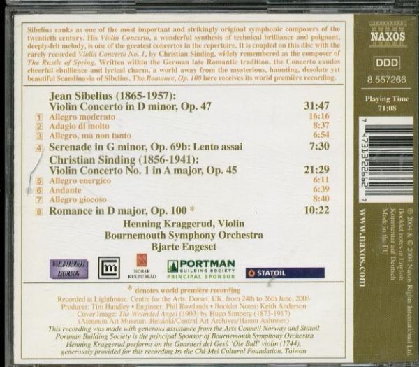 【Naxos】シベリウス：ヴァイオリン協奏曲／シンディング：ヴァイオリン協奏曲第1番 ボーンマス響    -A713- CDの画像2
