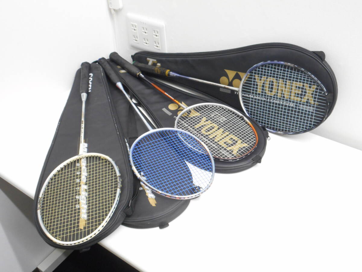 ※再出品 スポーツ祭 バドミントン ラケット 4本おまとめ GOSEN Miracle Light U-77 U-86 YONEX TITANIUM MESH Ti1 Ti5 中古品 傷ありの画像1