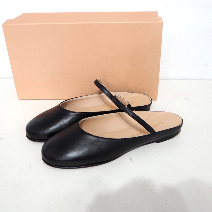  новый товар обычная цена 24200 иен Италия производства koruso Rome 9 Flat подошва шлепанцы чёрный черный 36 22.5cm 23cm CORSO ROMA 9 сандалии кожа обувь BEARDSLEY