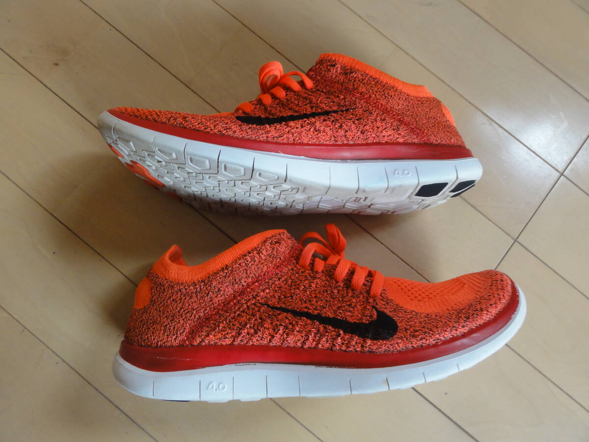 美品 NIKE FREE 4.0 FLYKNIT ナイキ フリーフライニット 赤オレンジ 26.5cm 631053-603_画像4