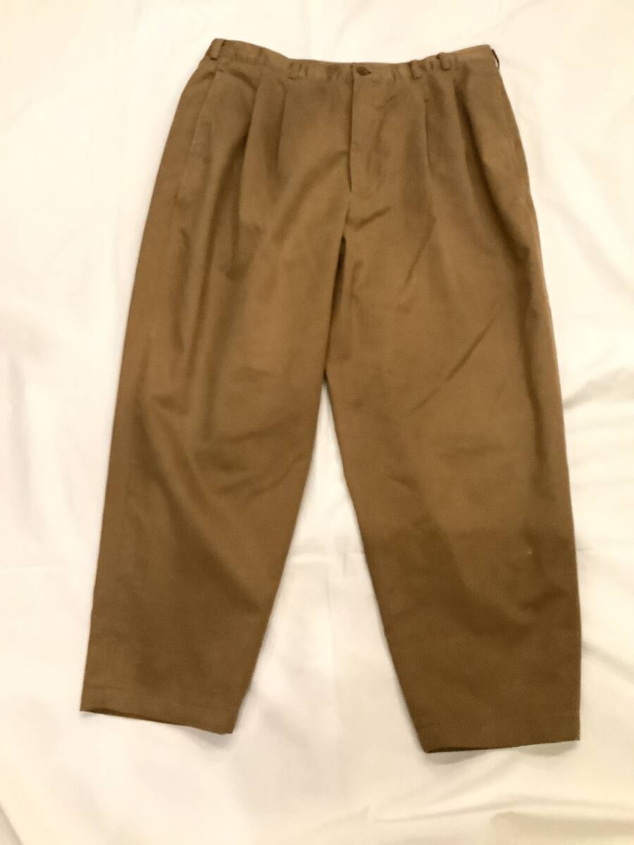 日本製 PAPAS パパス LL チノパンツ スラックス 2タック 綿100 COTTON パンツ 濃いからし 茶色 長ズボン タックあり_画像1