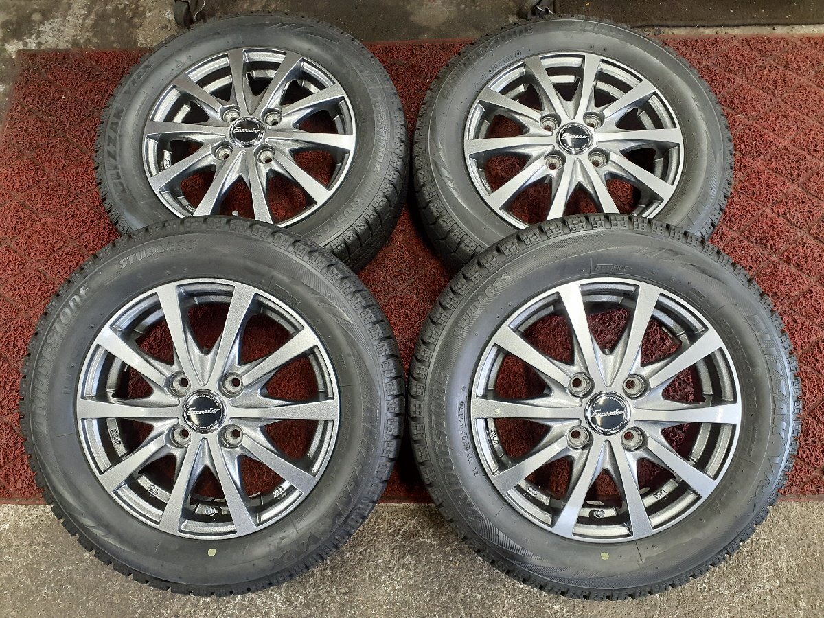 パF5159■155/65R13 73Q 4本価格 BRIDGESTONE BLIZZAK VRX Exceeder 送料無料 冬 ’17年 8分山 13×4J +45 4穴 PCD100 ハブ径67㎜の画像1