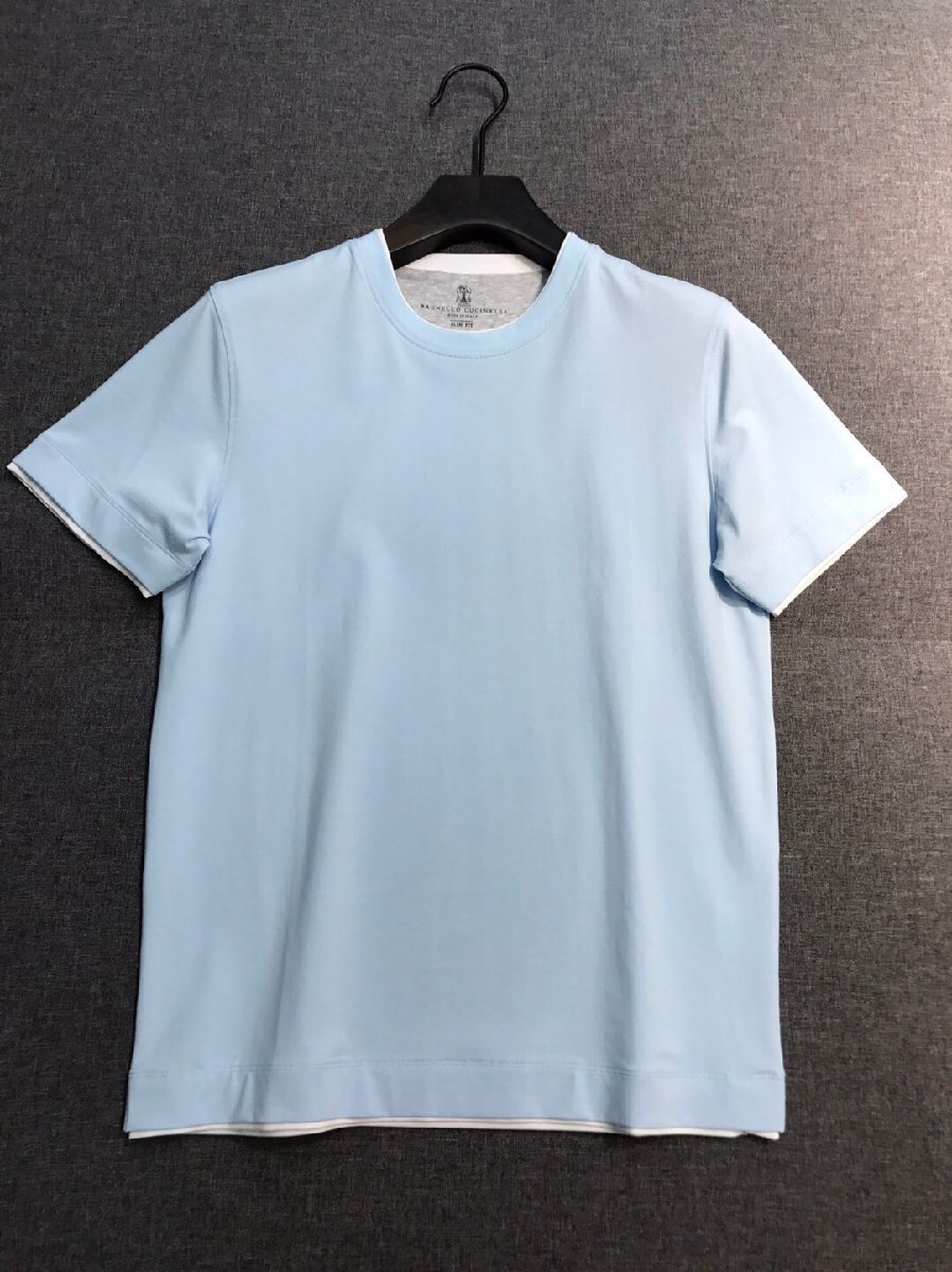 Brunello Cucinelli　ブルネロクチネリ　T-シャツ　半袖　丸首　無地　メンズ　ブルー　S_画像1