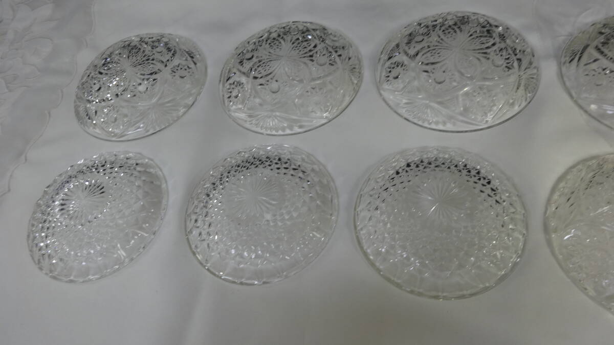 【ガラス製 小皿 10枚まとめて】3種類 メーカー不明 昭和レトロ アンティーク ガラス 食器【B8-3①】0312の画像9
