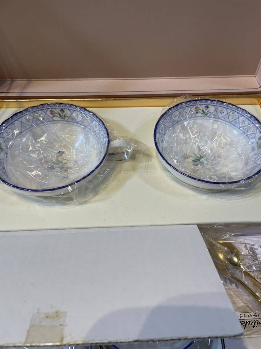 Noritake ノリタケ BONE CHINA ボーンチャイナ オランジェリー ティーカップ ペア 未使用品 ORANGERIE スプーン 茶漉し付き_画像2